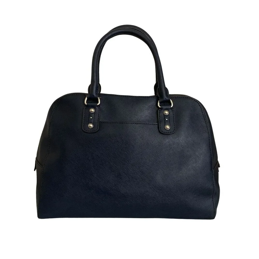 Michael Kors Navy Blue Saffiano Leather Satchel Crossbody Bag Double Top Handle